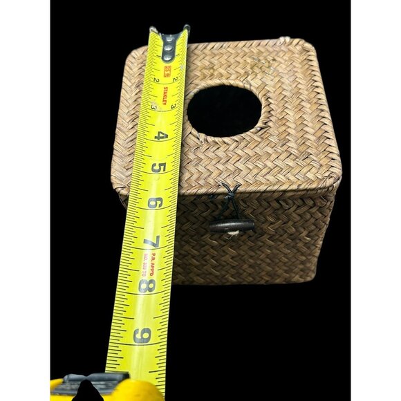 Vintage Natural Woven Wicker Rattan Hinged CoverTissue Box Holder Square BOHO - Picture 10 of 11